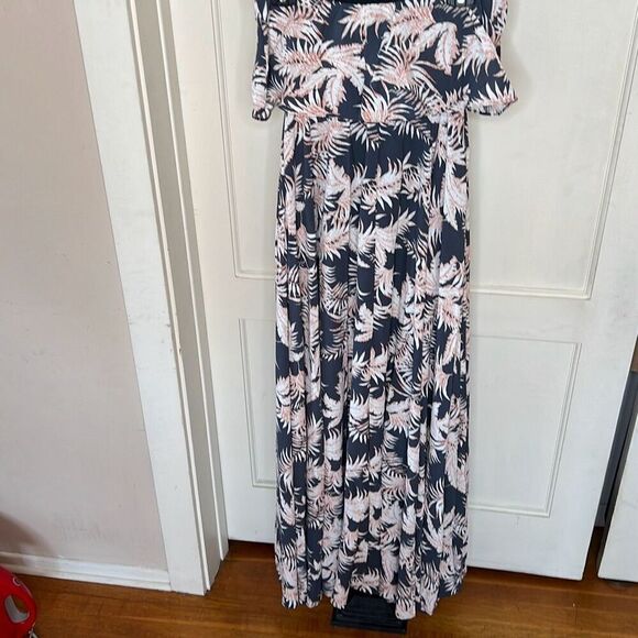 PinkBlush Charcoal Leaf Print Strapless Front Tie Maternity Maxi Dress Nwt Mediu - Picture 6 of 10